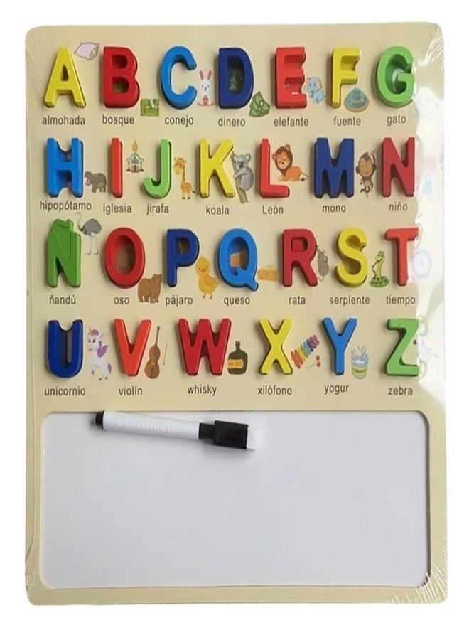 DIVHUK 3D Puzzles Alphabets Toys for Kids & Toddlers Educational Searching Tool Developing Mind Gaming Skill Abilities Wooden Large Capital with White Surface Drawing Board (ABCD) - Image 1
